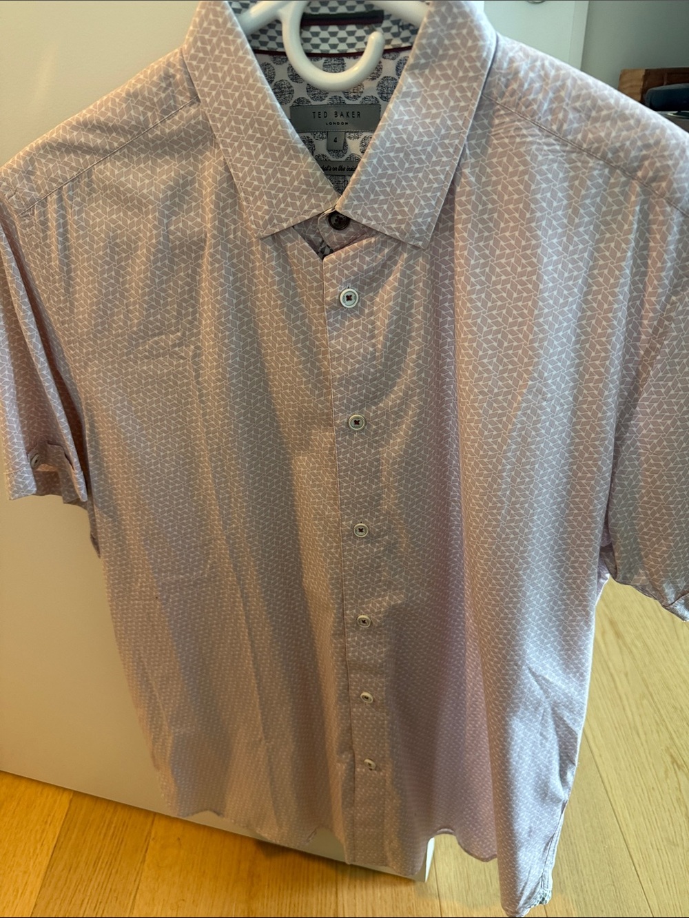 Ted Baker Pink Short-Sleeve Button-Down with Subtle Geometric Print